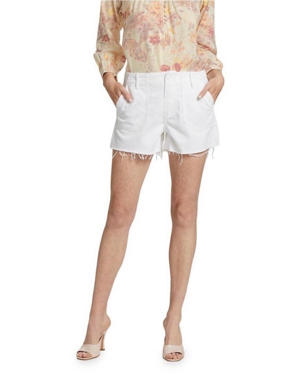 Paige Mayslie White Frayed Hem Women's Denim Utility Shorts